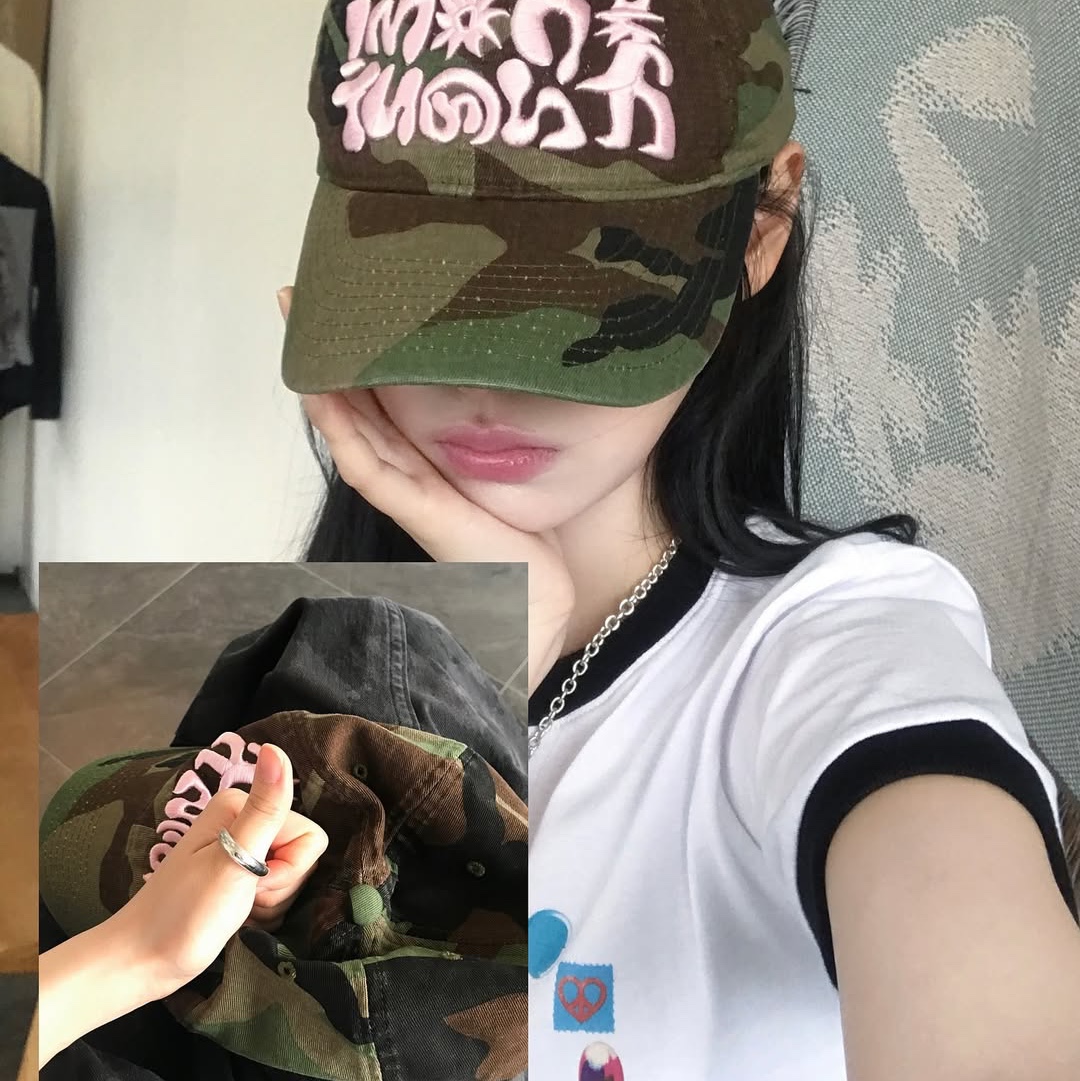 Dominant Heart Peace Ringer Crop T-Shirt White, Dominant Star Kids Cap Camo 착용 스타일 - 3