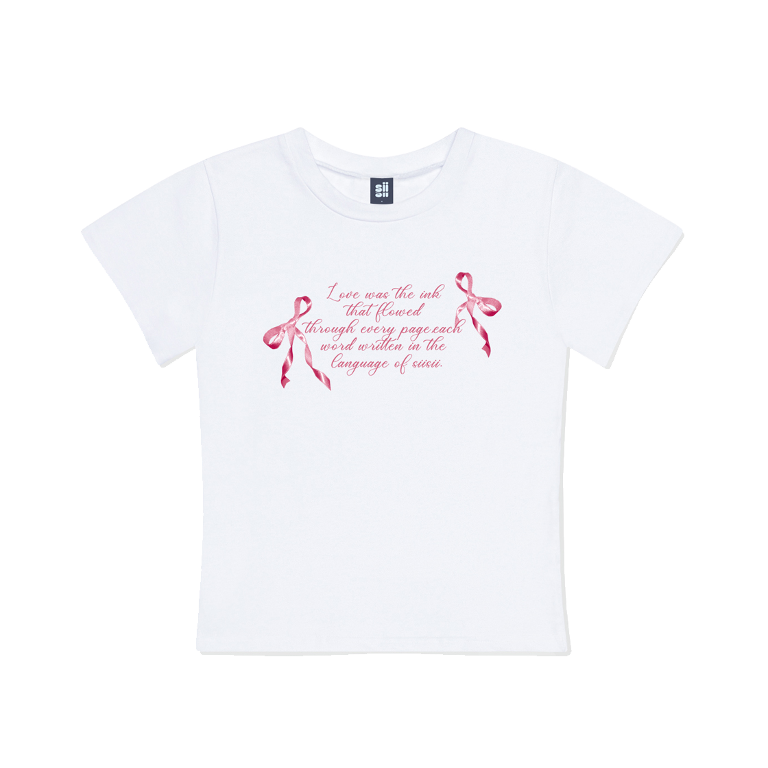 P241STS011WH pagesiisii Ribbon Lettering Print Slim Fit Short Sleeve T-shirt White