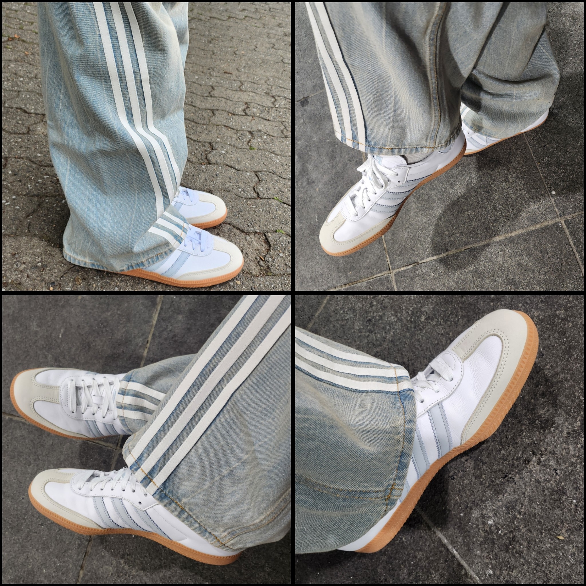 (W) Adidas Samba OG Cloud White Halo Blue, Adidas Adilenium Season 3 Loose Fit Denim Pants - KR Sizing 착용 스타일 - 2