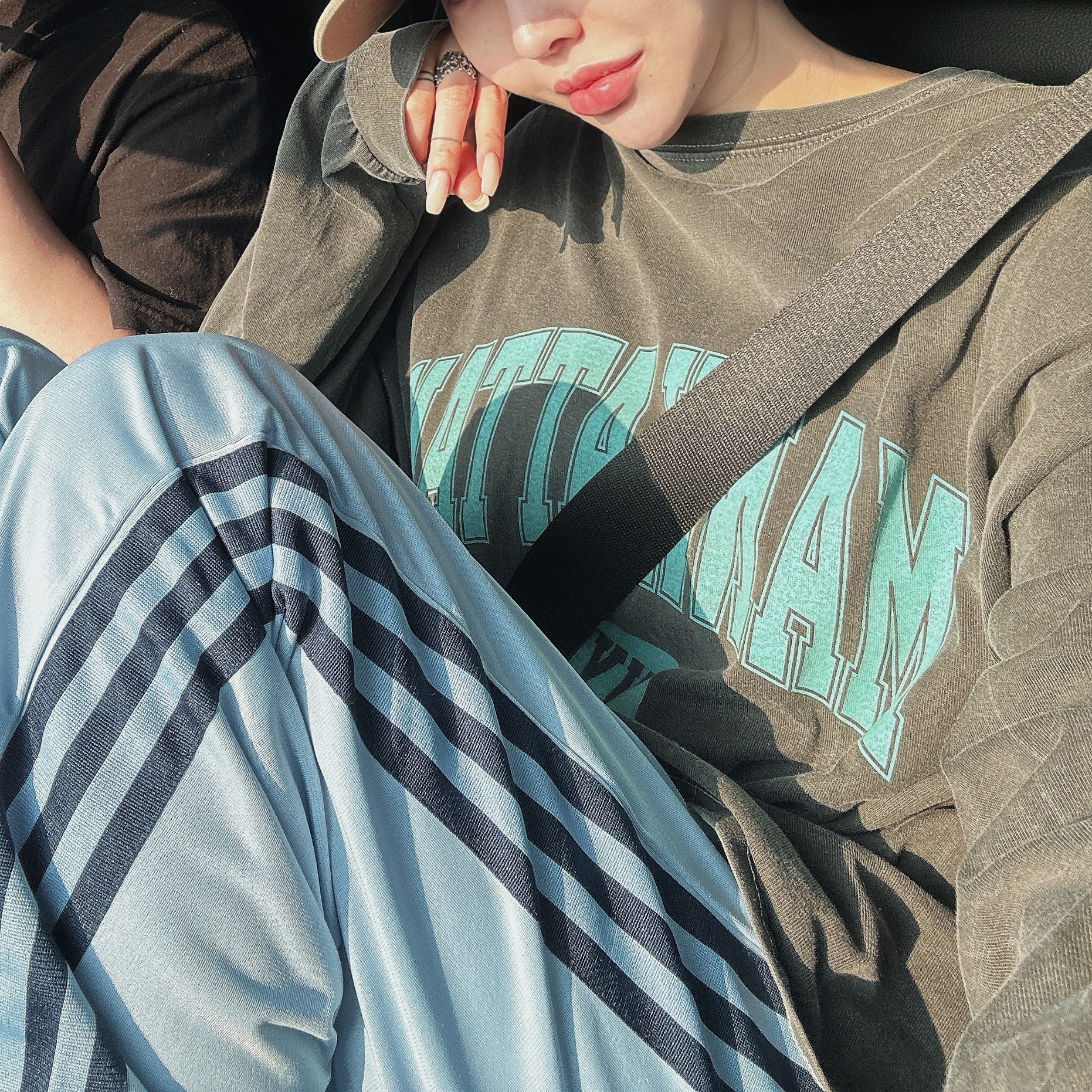Adidas Track Pants Ambient Sky - KR Sizing, Supreme Washed Chino Twill Camp Cap Tan - 24FW 착용 스타일 - 2