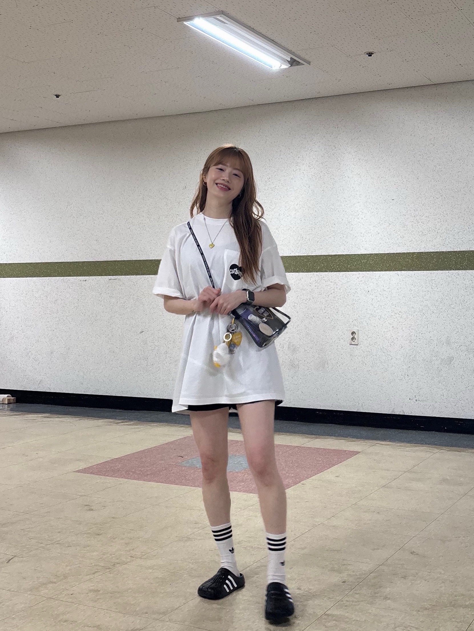 Adidas Adilette Clog Black White, (W) Adidas Firebird Shorts Black - KR Sizing 착용 스타일 - 5
