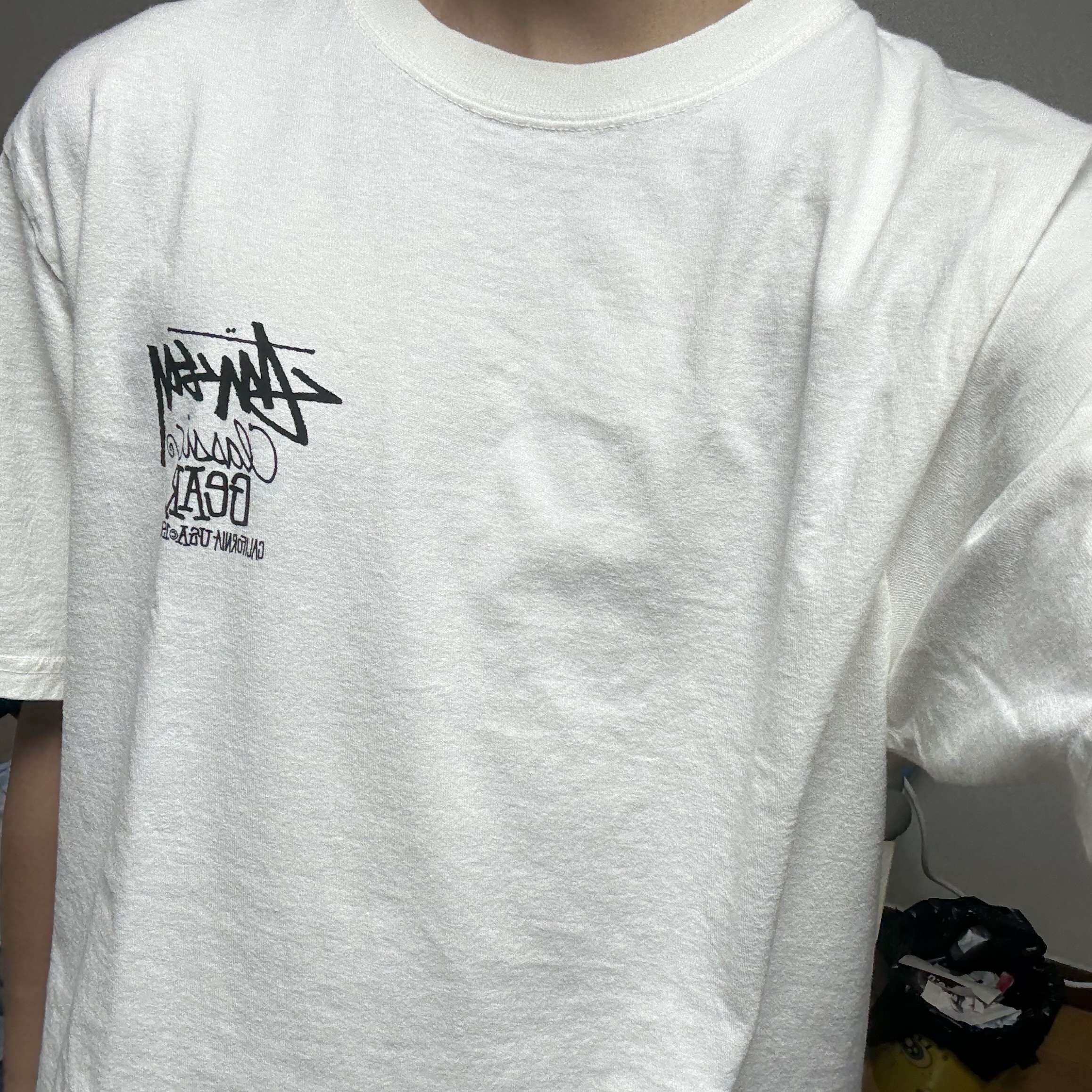 Stussy Pigment Dyed Classic Gear T-Shirt Natural 착용 스타일