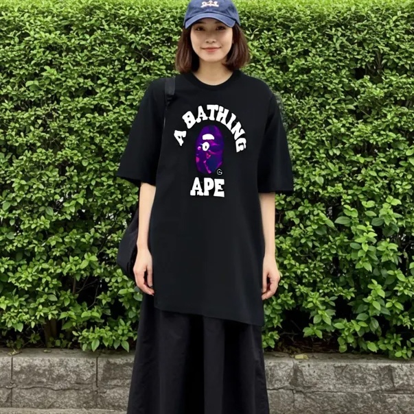 BAPE Color Camo College T-Shirt Black Purple 착용 스타일