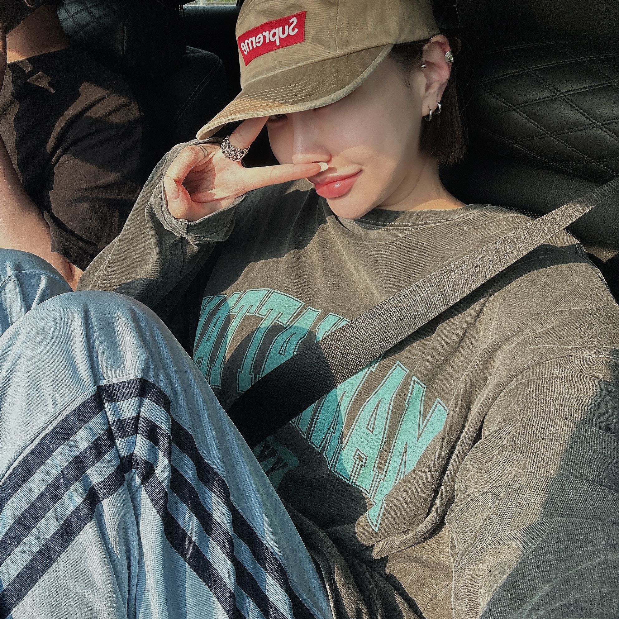 Adidas Track Pants Ambient Sky - KR Sizing, Supreme Washed Chino Twill Camp Cap Tan - 24FW 착용 스타일 - 1