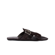 (W) Prada Shuffle Leather Thong Sandals Dark Brown