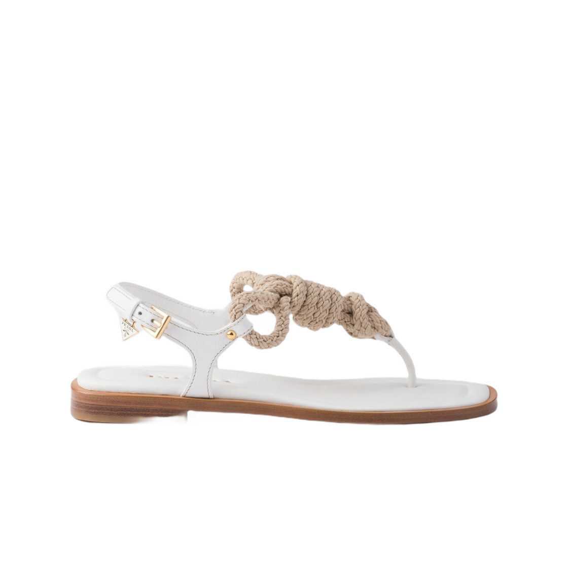 (W) 프라다 레더 앤 코드 통 샌들 화이트((W) Prada Leather and Cord Thong Sandals White) - 1