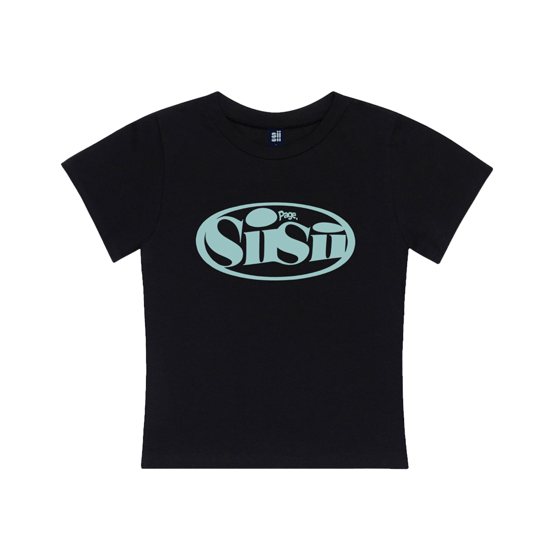 P241STS013BK pagesiisii Oval Logo Print Slim Fit Short Sleeve T-shirt Black