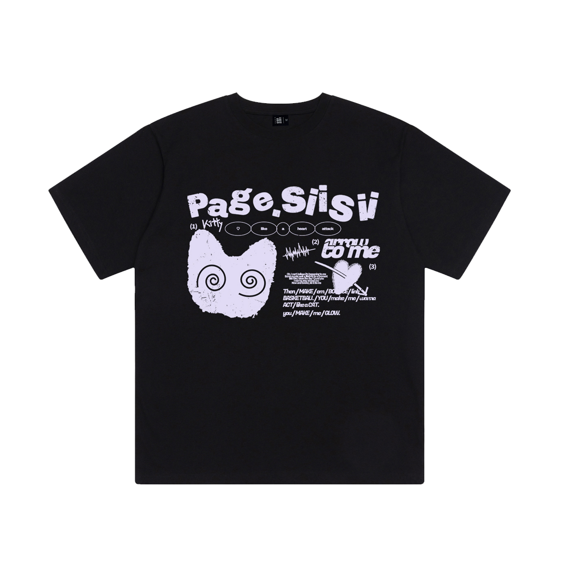 P251OTS031BK pagesiisii Heart Attack Cat Printed Short Sleeve T-shirt Black