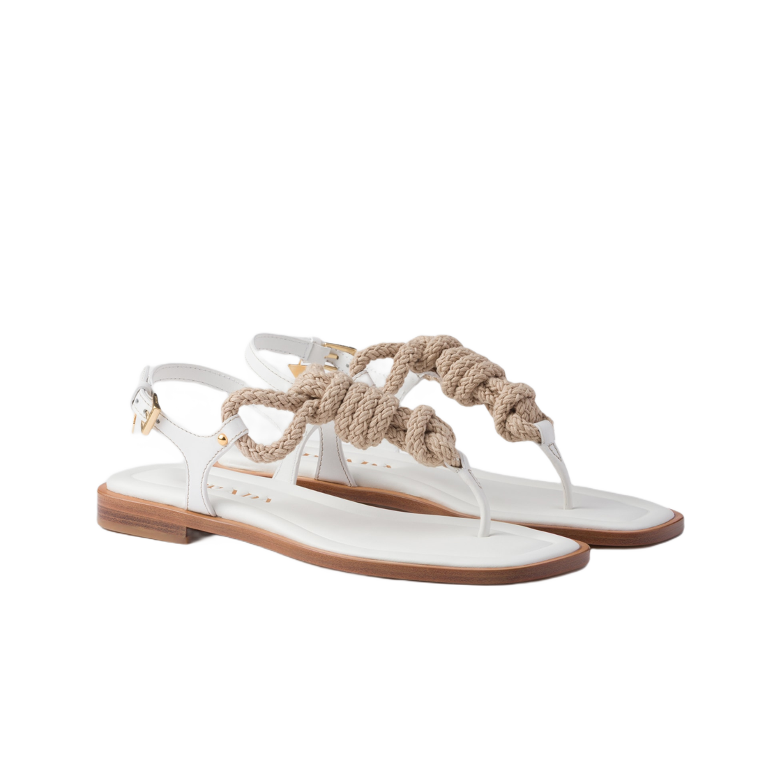 (W) 프라다 레더 앤 코드 통 샌들 화이트((W) Prada Leather and Cord Thong Sandals White) - 2