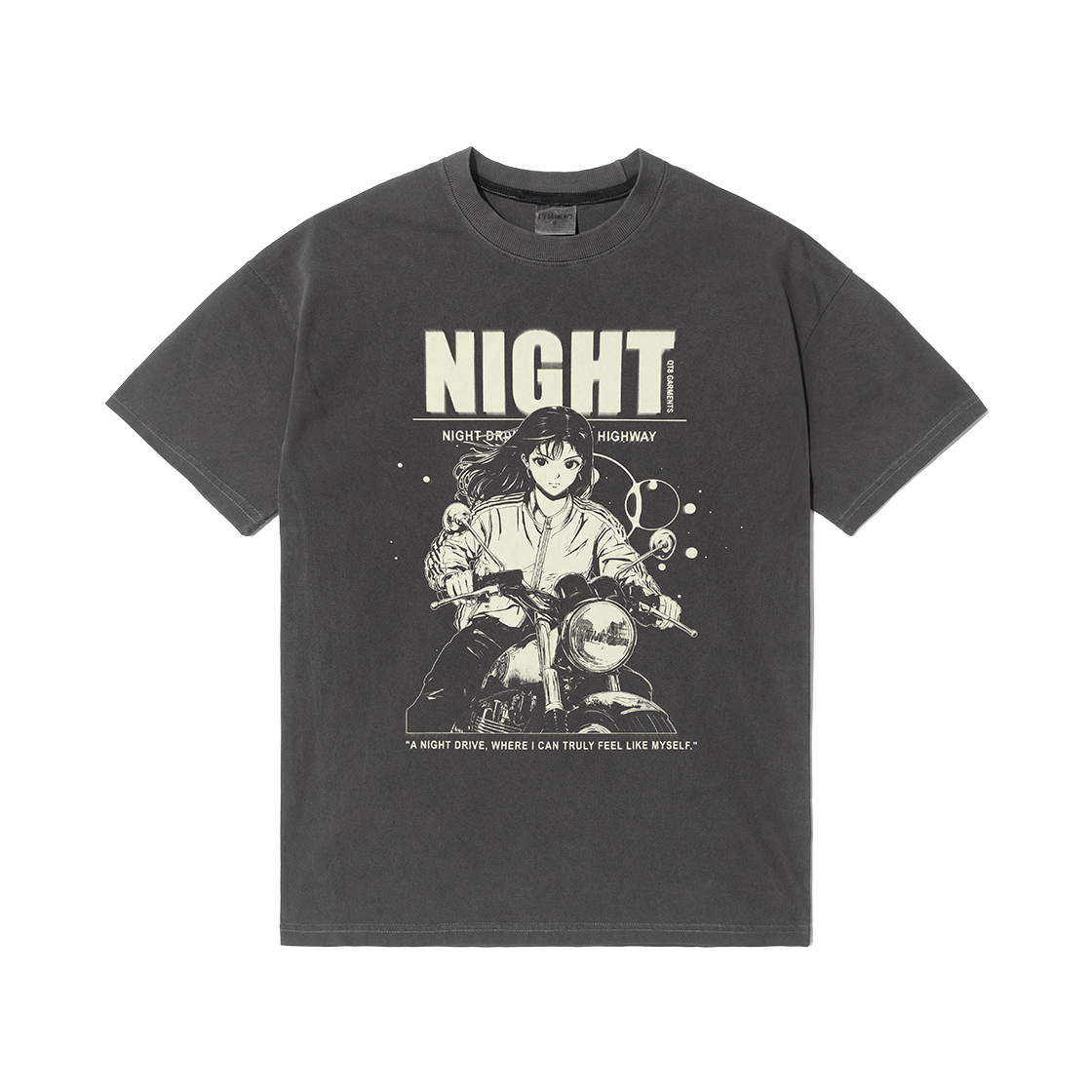 큐티에잇 가먼츠 나이트 드라이브 피그먼트 워시드 티 차콜(QT8 GARMENTS Night Drive Pigment Washed Tee Charcoal) - 1