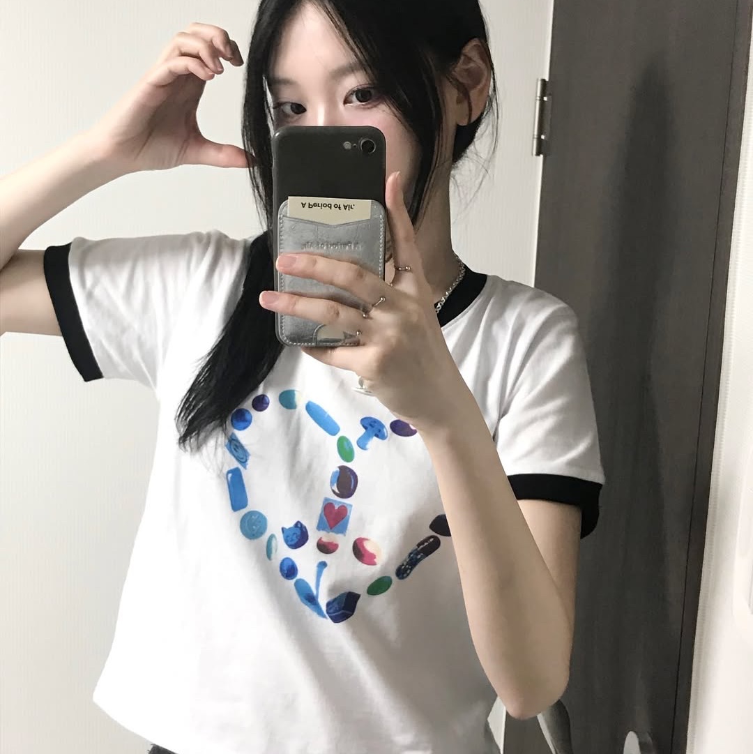 Dominant Heart Peace Ringer Crop T-Shirt White, Dominant Star Kids Cap Camo 착용 스타일 - 2