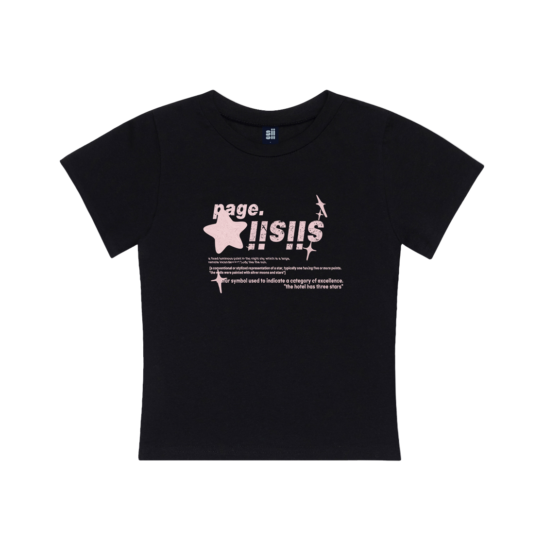 P251STS002BK pagesiisii Pink Chrome Siisii Stars Printing Slim Fit Short Sleeve T-shirt Black