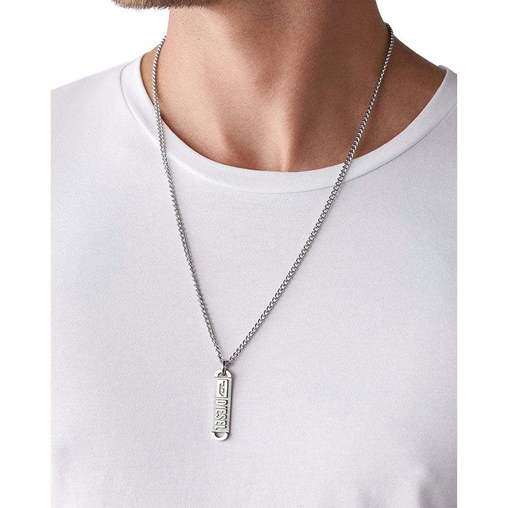 Diesel Dx1228 Stainless Steel Necklace Silver 착용 스타일