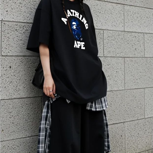 BAPE Color Camo College T-Shirt Black Navy 착용 스타일