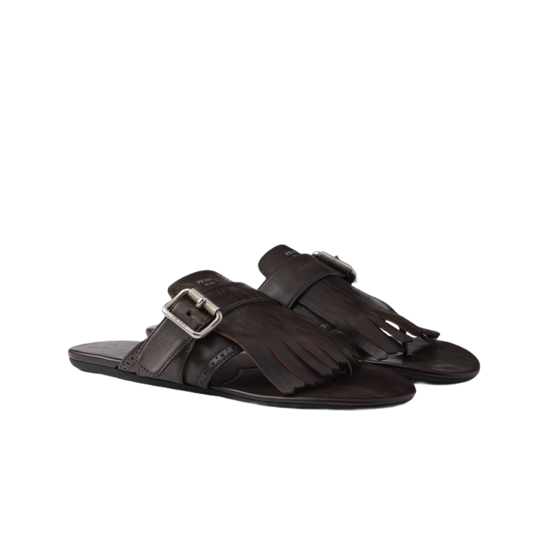 (W) 프라다 셔플 레더 통 샌들 다크 브라운((W) Prada Shuffle Leather Thong Sandals Dark Brown) - 2