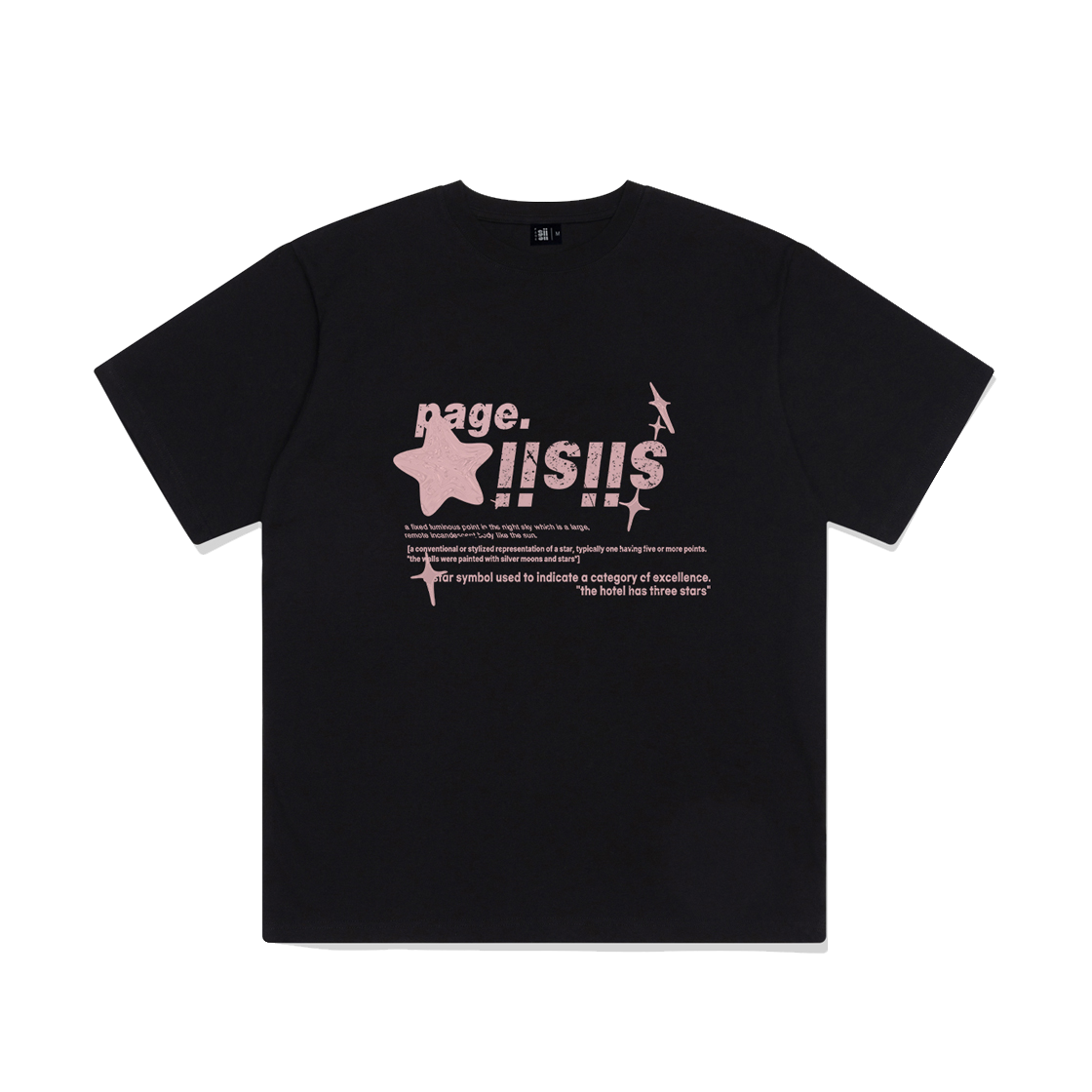 P251OTS015BK pagesiisii Pink Chrome Siisii Stars Printing Short Sleeve T-shirt Black