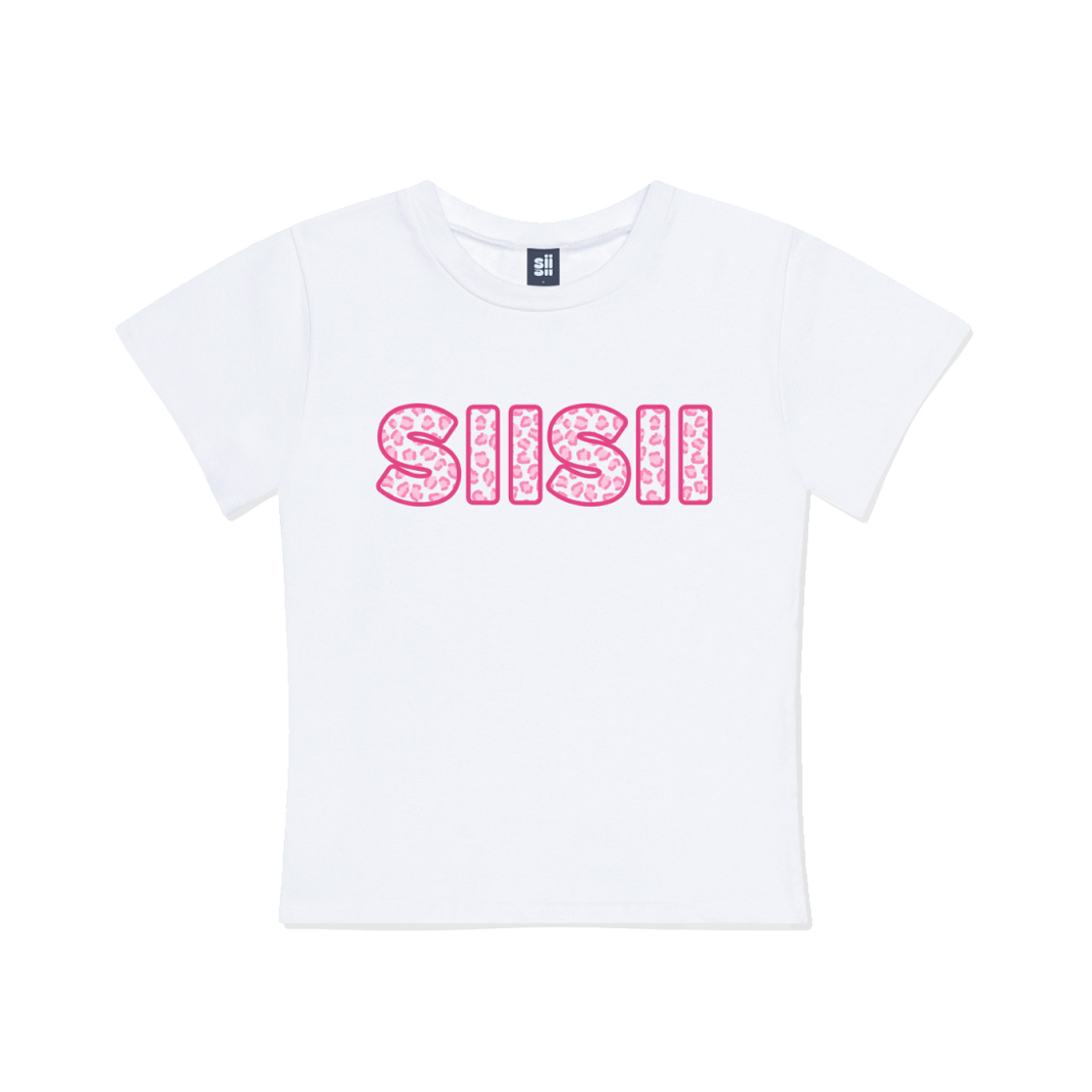 P241STS008WH pagesiisii Siisii Leopard Pattern Print Slim Fit Short Sleeve T-shirt White