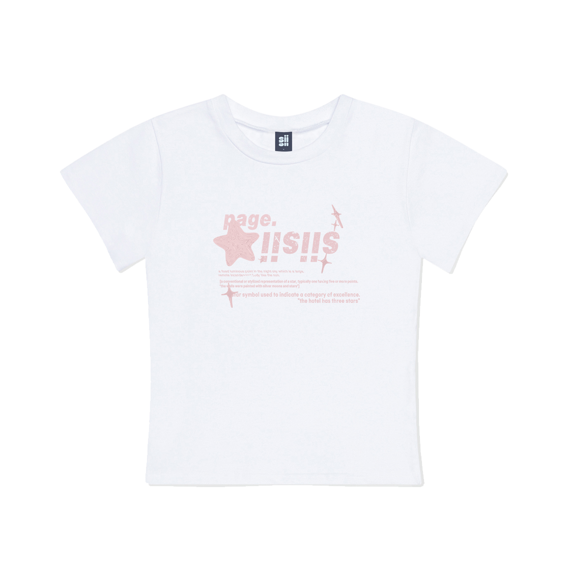 P251STS001WH pagesiisii Pink Chrome Siisii Stars Printed Slim Fit Short Sleeve T-shirt White