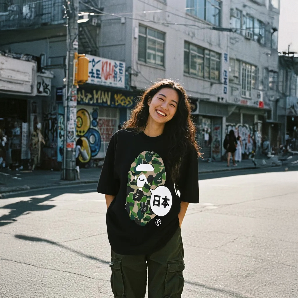 BAPE Japan Big Ape Head City T-Shirt Black 착용 스타일