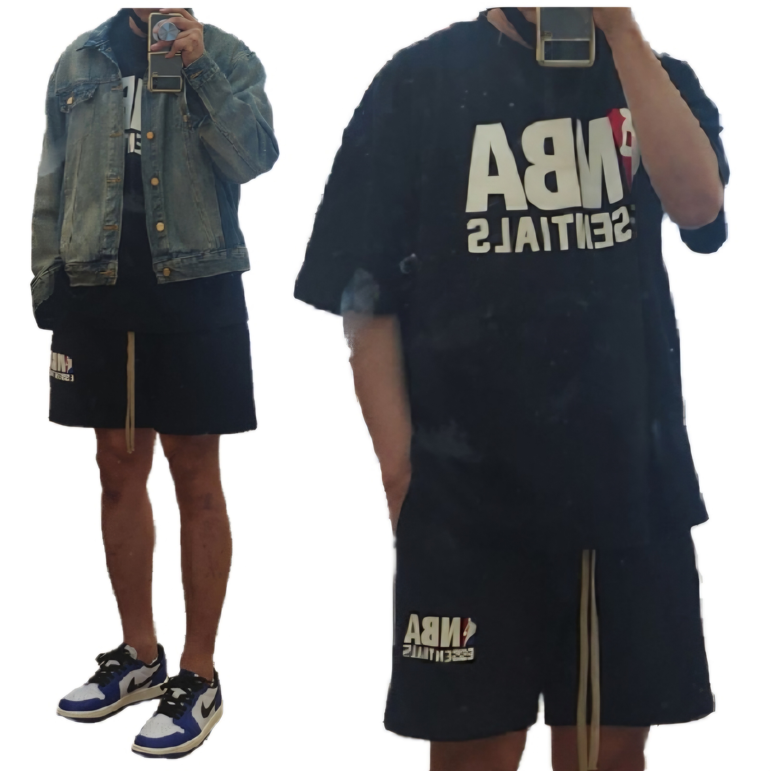 Essentials x NBA T-Shirt Black - 24FW, Essentials x NBA Sweatshorts Black - 24FW 착용 스타일 - 1