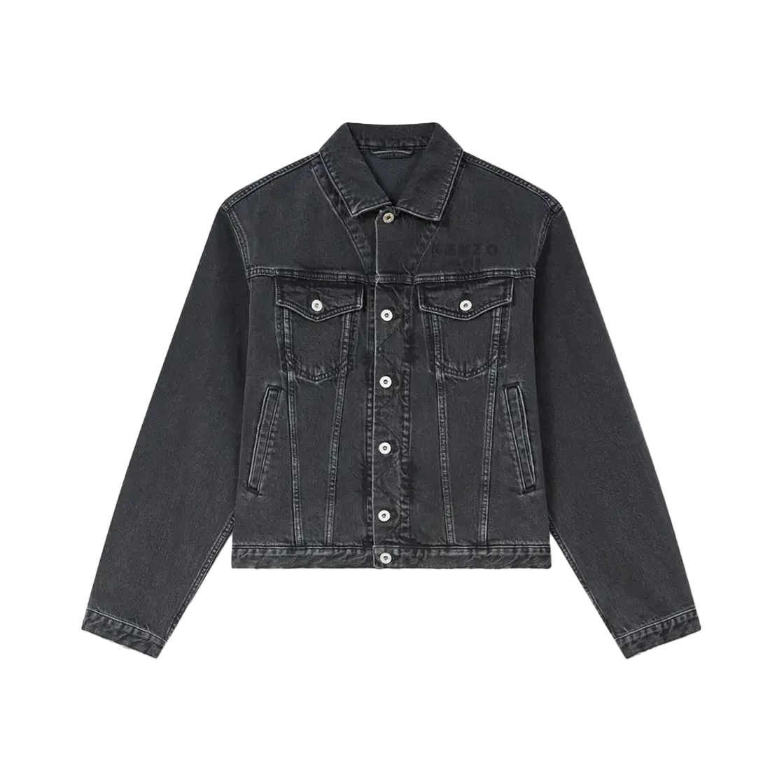 겐조 보크 플라워 자수 트러커 자켓 인 재패니즈 데님 스톤 블리치드 블랙 데님 - 25FW(Kenzo Boke Flower Embroidered Trucker Jacket In Japanese Denim Stone Bleached Black Denim - 25FW)