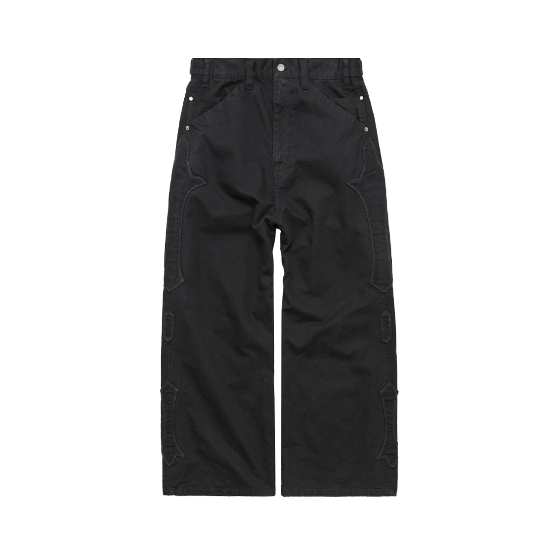 폴리테루 1011 플뢰르 패치드 팬츠 워시드 블랙(Polyteru 1011 Fleur Patched Pants Washed Black)