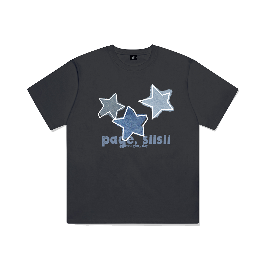 P251OTS024CG pagesiisii Blue Denim Star Printed Short Sleeve T-shirt Charcoal