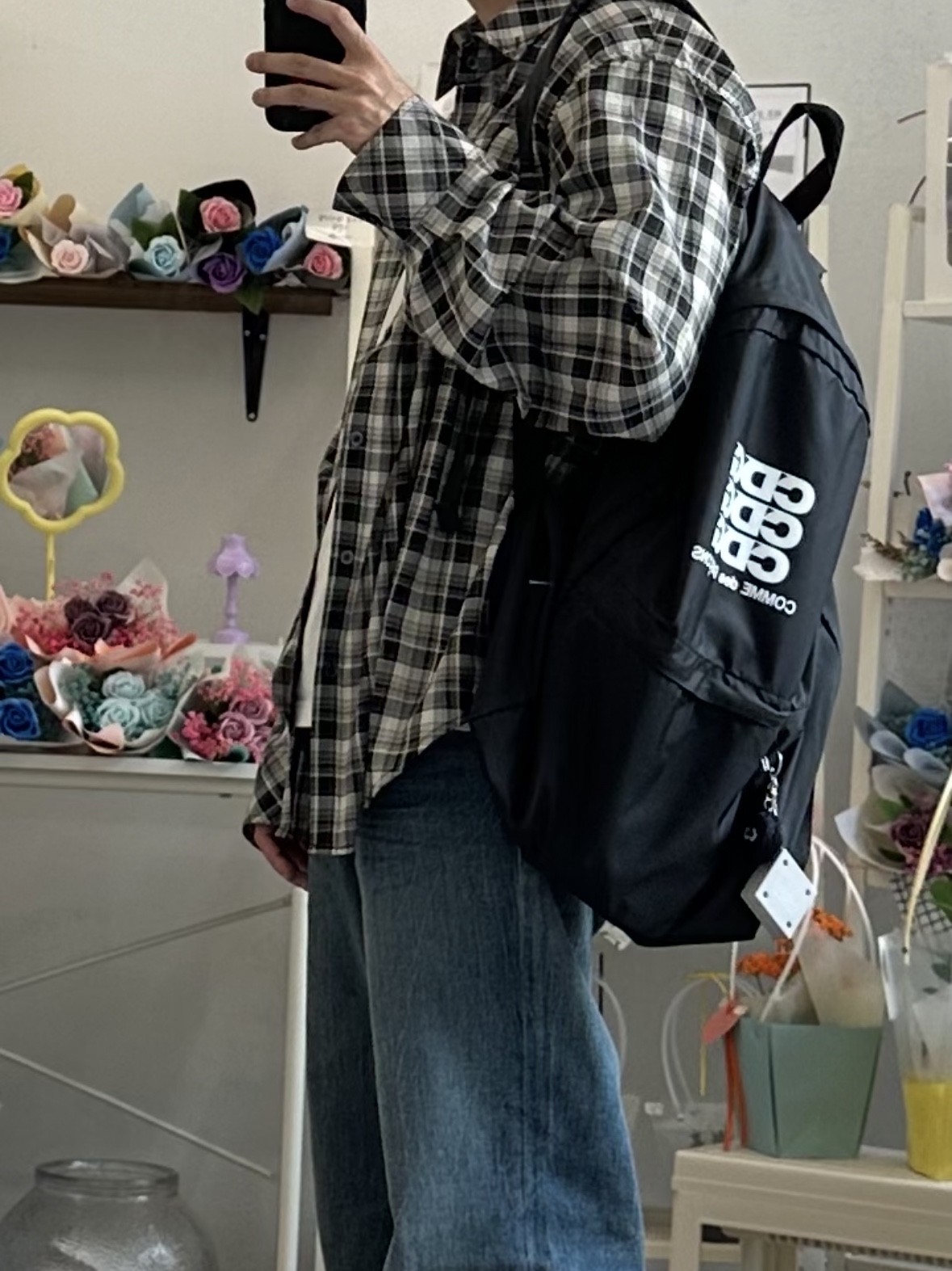 Undermycar Mu.32 Anti Fxxking Logo Play Basic Long Sleeve Check Shirts Black Gray 착용 스타일