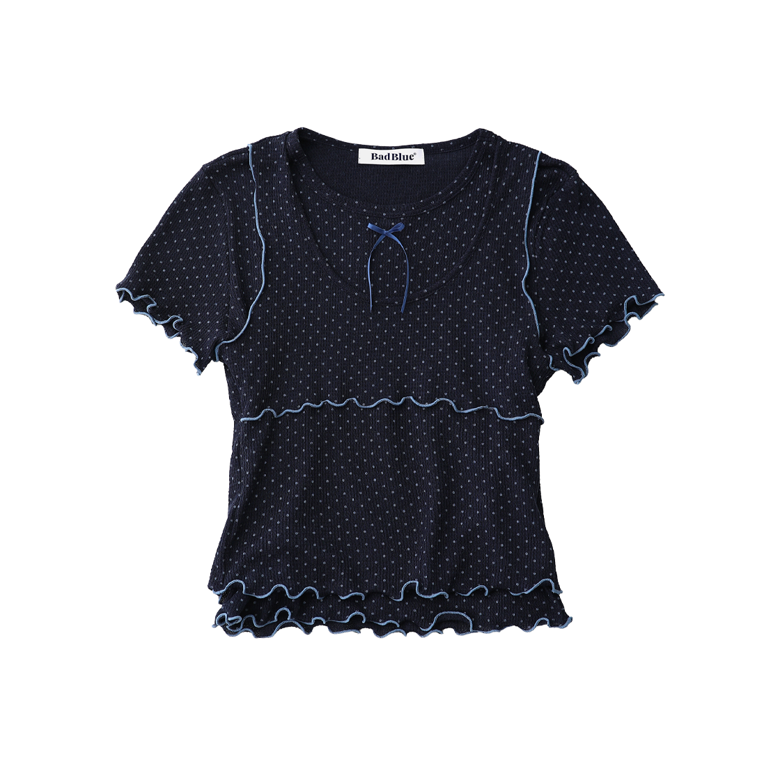 배드블루 셋업 쉬어 도트 레이어드 티 네이비(BadBlue Setup Sheer Dot Layerd Tee Navy)