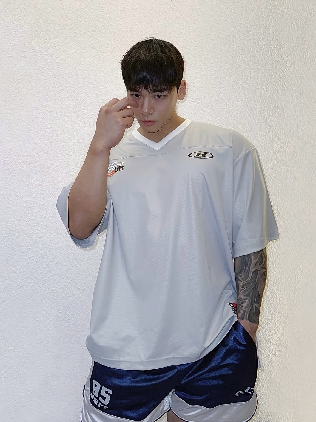 BORN TO WIN 08 Rugby Jersey T-Shirts Silver, BORN TO WIN Grit Boxer Shorts Navy 착용 스타일