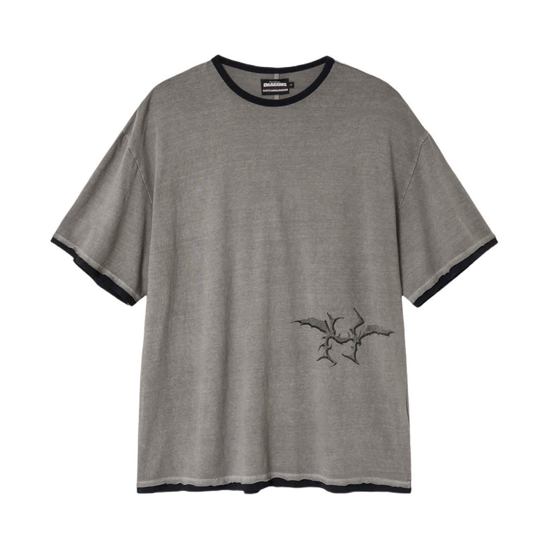- Hatchingroom x How To Train Your Dragon Dragon H Ringer T-Shirt Over Dyed Grey