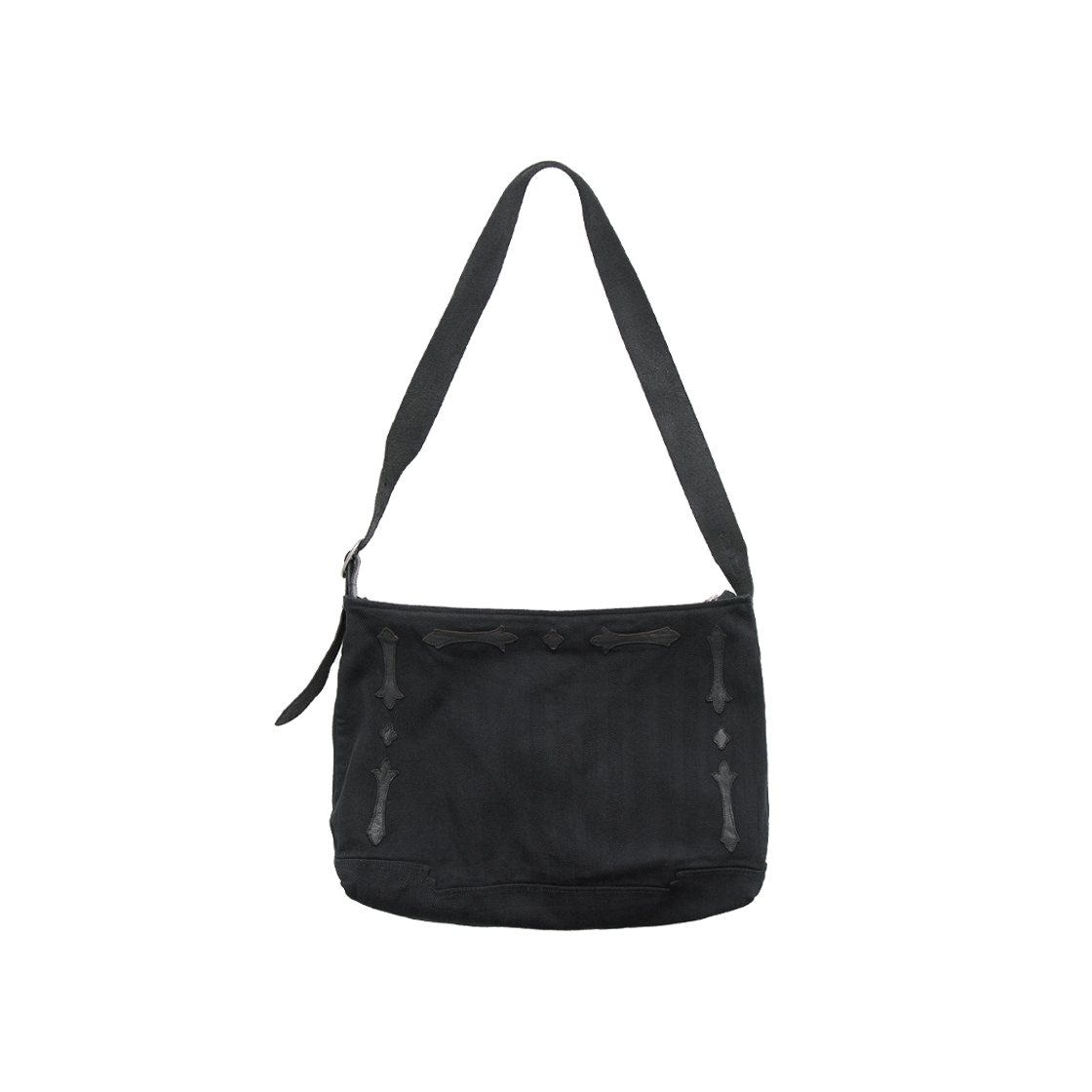 폴리테루 1011 플뢰르 패치드 크로스백 스트라이프 블랙(Polyteru 1011 Fleur Patched Cross Bag Striped Black)