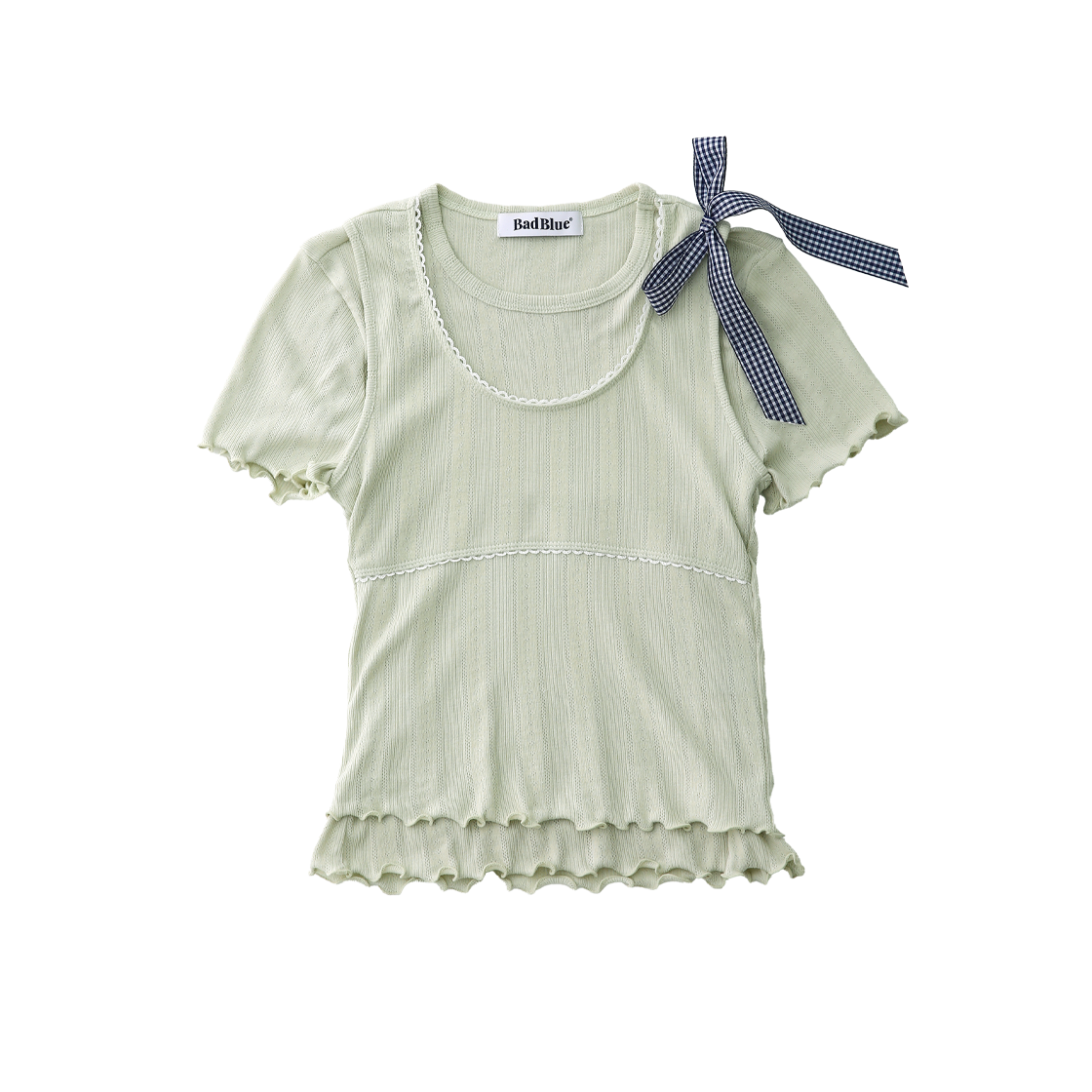 배드블루 셋업 리본 레이어드 티 그린(BadBlue Setup Ribbon Layerd Tee Green)