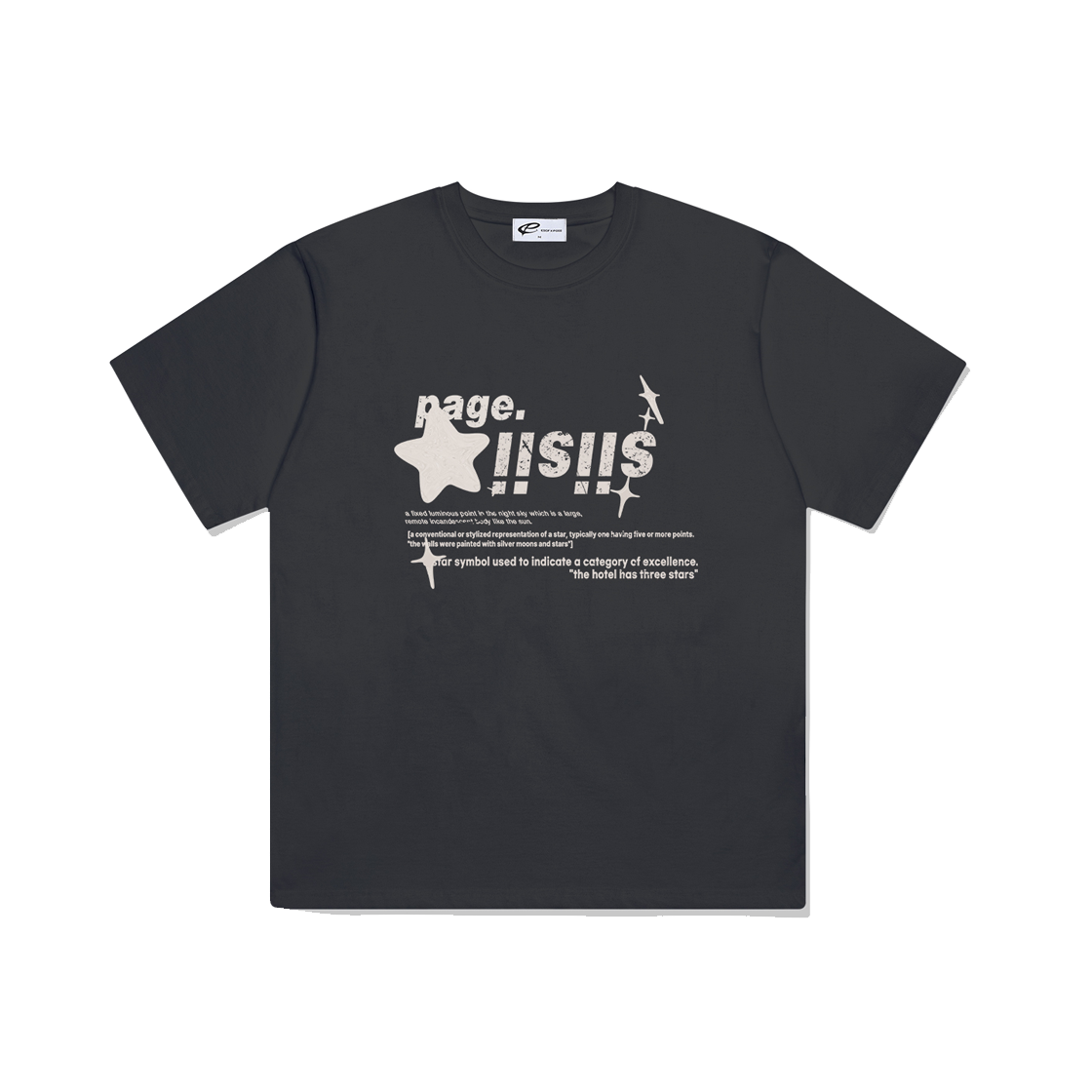 P251OTS013CG pagesiisii Cream Chrome Siisii Stars Printing Short Sleeve T-shirt Charcoal