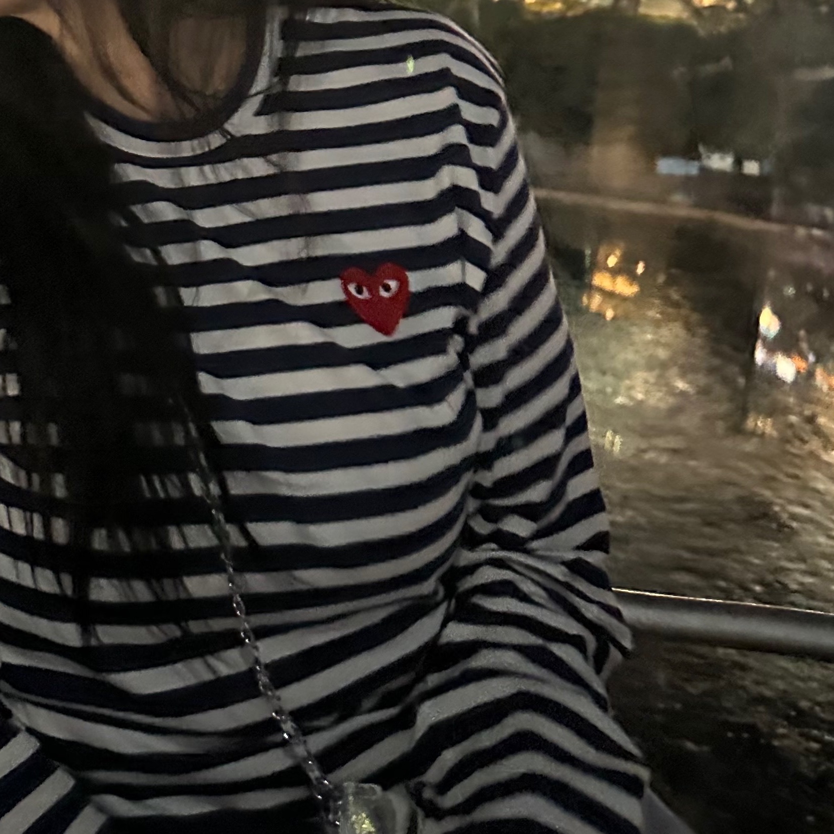 Play Comme des Garcons Striped LS T-Shirt Blue White 착용 스타일