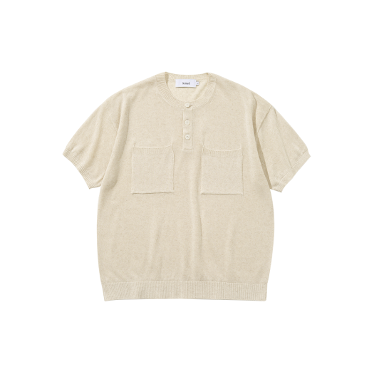 K25SSU16OT Knitted Linen Henley Neck Two Pocket Knit Oatmeal