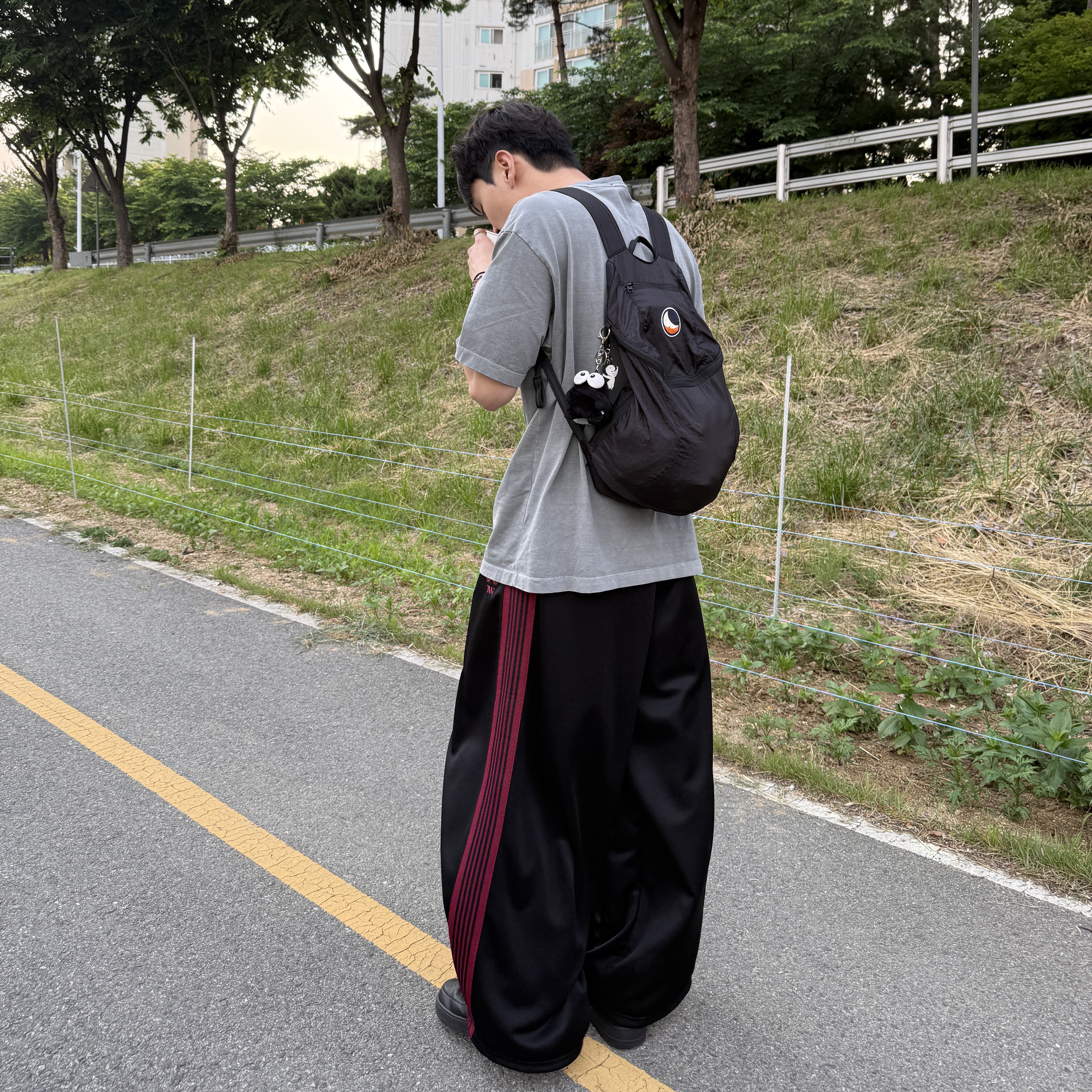 Needles x TW H.D. Track Pants Black Red, Nike Air Force 1 '07 Low Triple Black 착용 스타일