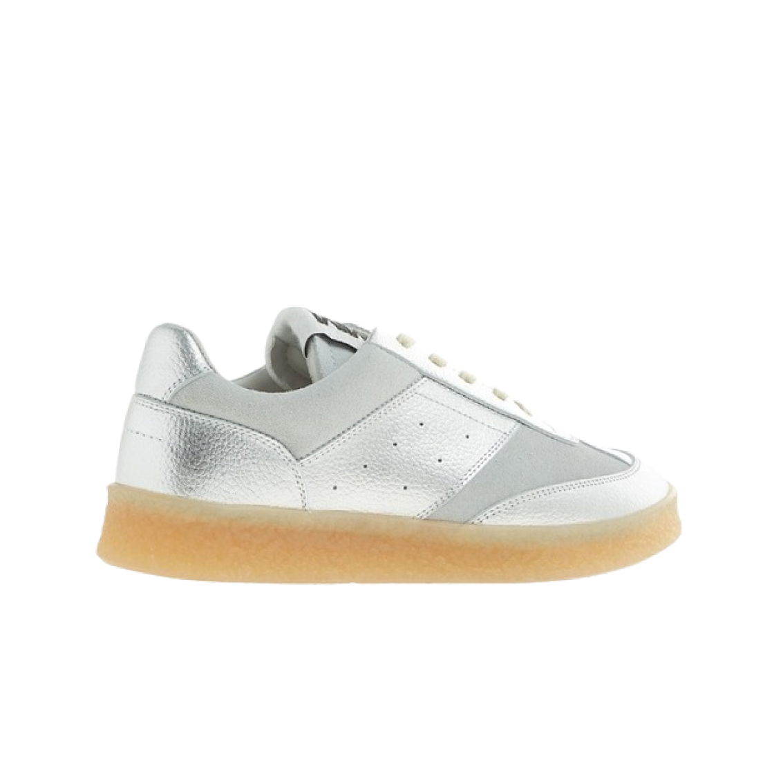 S59WS0160P1357T9002 (W) MM6 Maison Margiela Calf Leather Suede Rubber Sneakers Silver