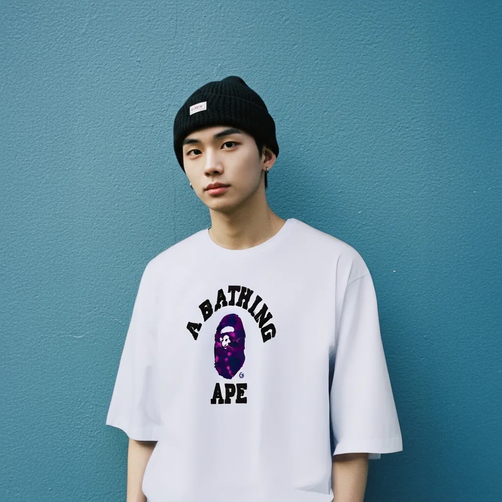 BAPE Color Camo College T-Shirt White Purple 착용 스타일