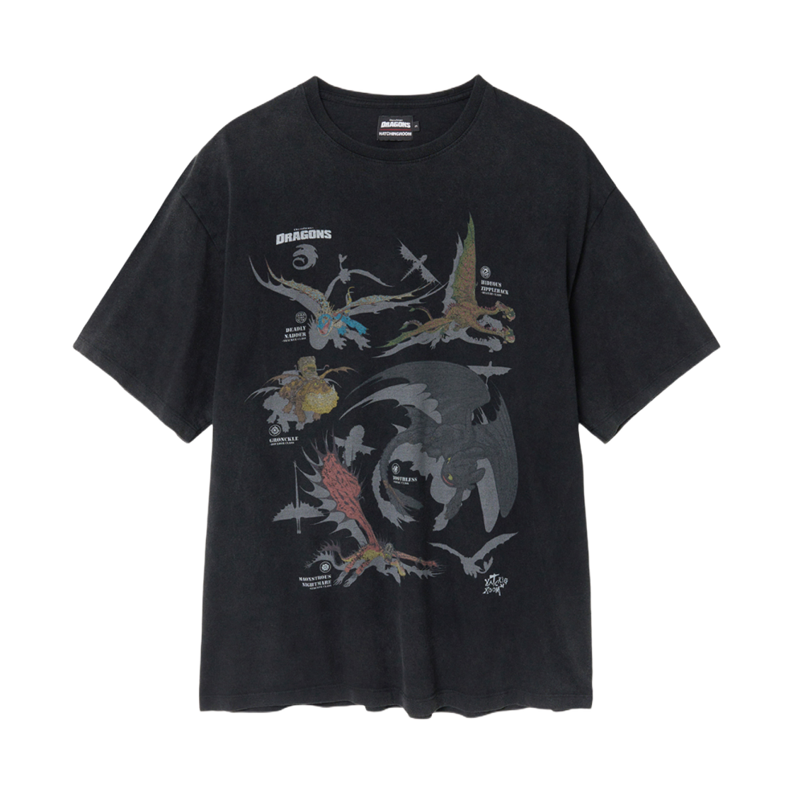 해칭룸 x 드래곤 길들이기 드래곤 티셔츠 빈티지 블랙(Hatchingroom x How To Train Your Dragon Dragons T-Shirt Vintage Black)