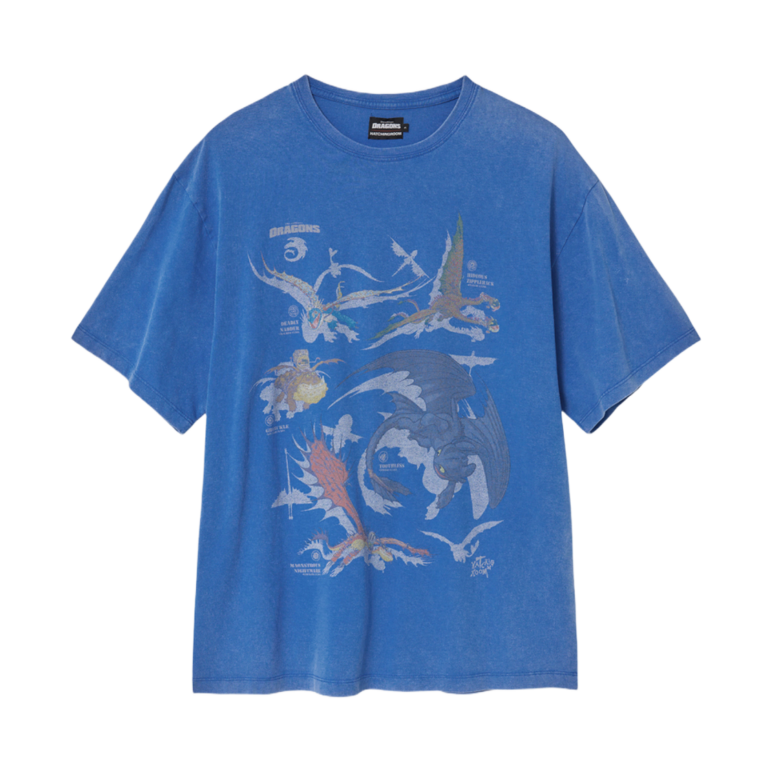 해칭룸 x 드래곤 길들이기 드래곤 티셔츠 빈티지 블루(Hatchingroom x How To Train Your Dragon Dragons T-Shirt Vintage Blue)