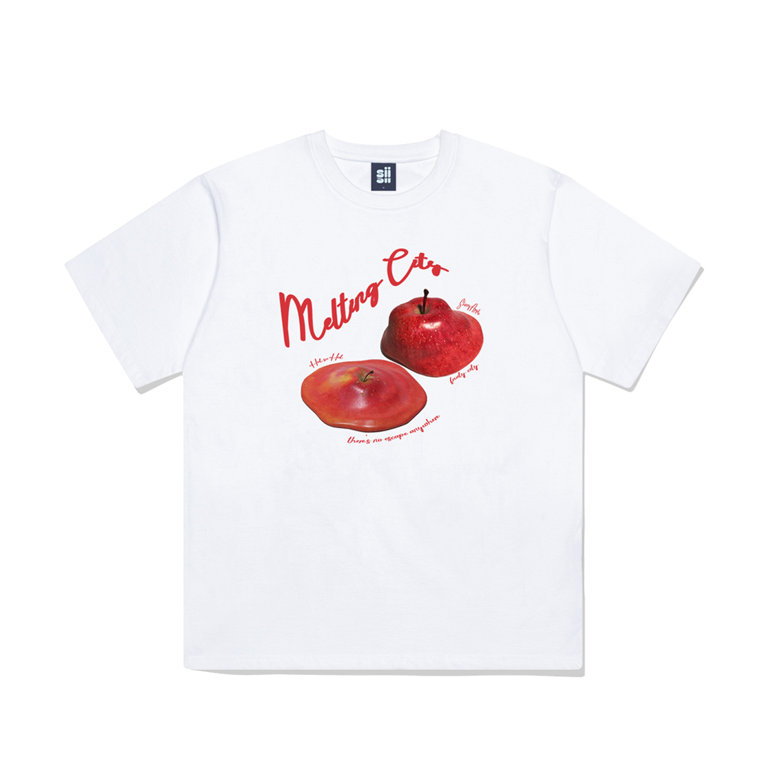P241OTS005WH pagesiisii Melting Apple Print Short Sleeve T-shirt White