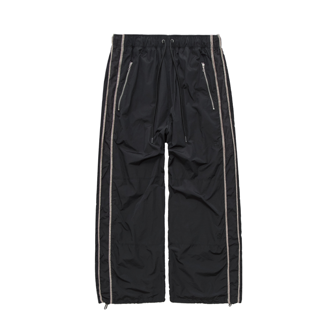 폴리테루 1011 나일론 트랙 팬츠 플로럴 파이프드 블랙(Polyteru 1011 Nylon Track Pants Floral Piped Black)