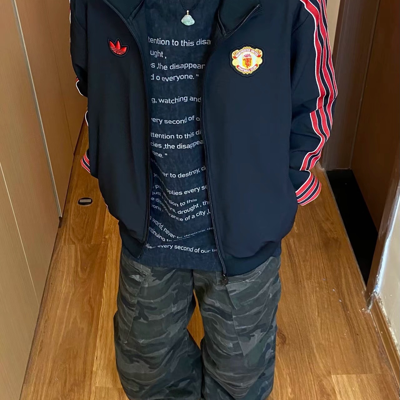 Adidas Manchester United Terrace Icon Track Top Black - KR Sizing 착용 스타일