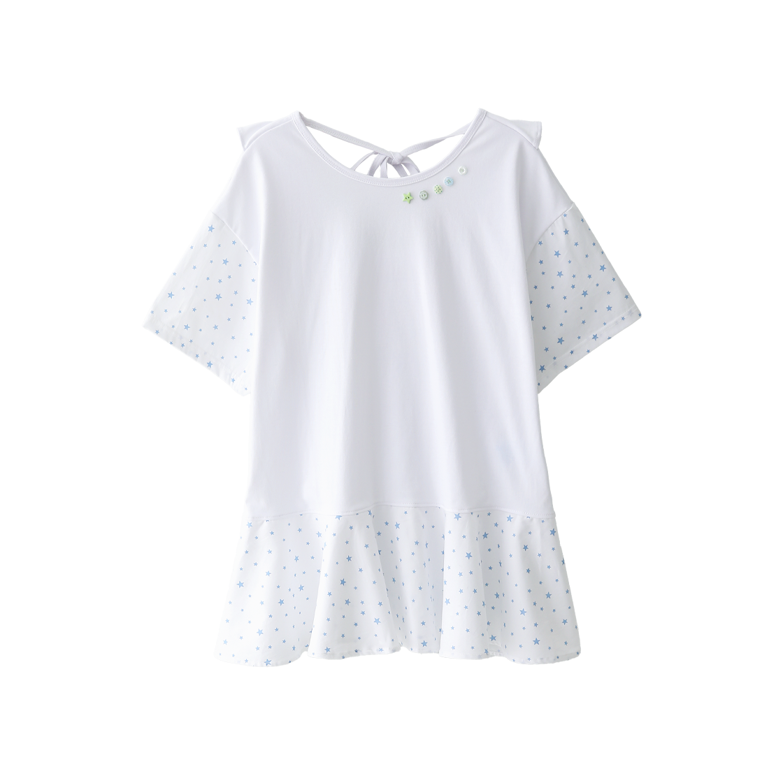 배드블루 슈팅 스타 버튼 엔젤 티 화이트(BadBlue Shooting Star Buttons Angel Tee White)