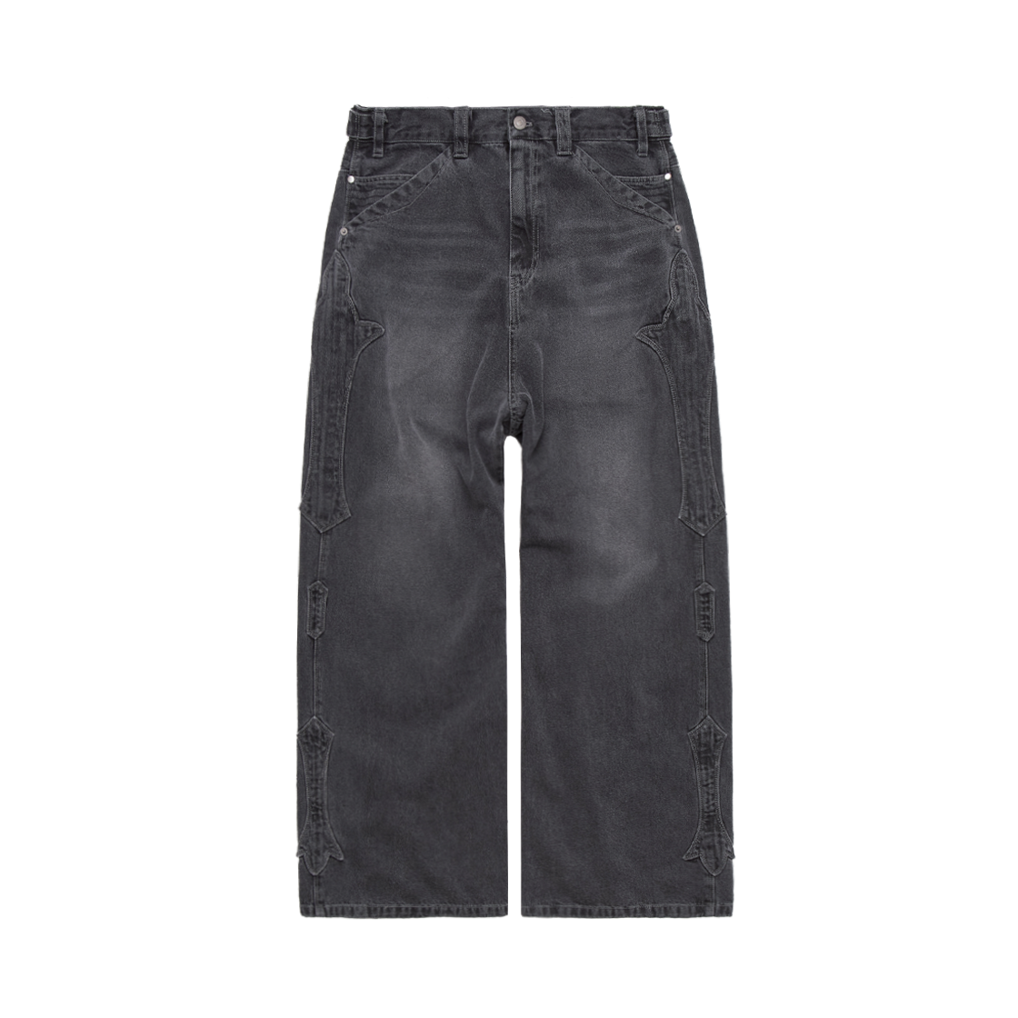 폴리테루 1011 플뢰르 패치드 팬츠 워시드 그레이 데님(Polyteru 1011 Fleur Patched Pants Washed Gray Denim)