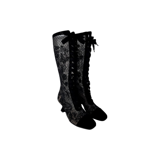 ITEML8EO5FIG Dior 23FW Nautilide Butterfly Embroidery Wedge Heel Boots 37 Black