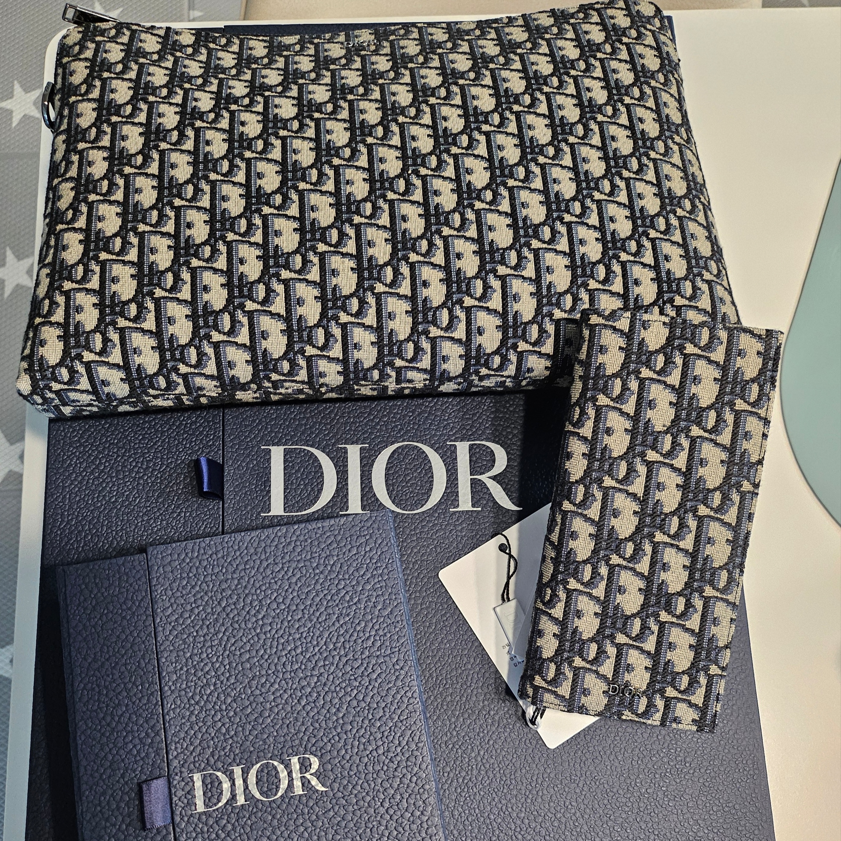 Dior Pouch Beige & Black Dior Oblique Jacquard, Dior Vertical Long Wallet Beige & Black Dior Oblique Jacquard 착용 스타일