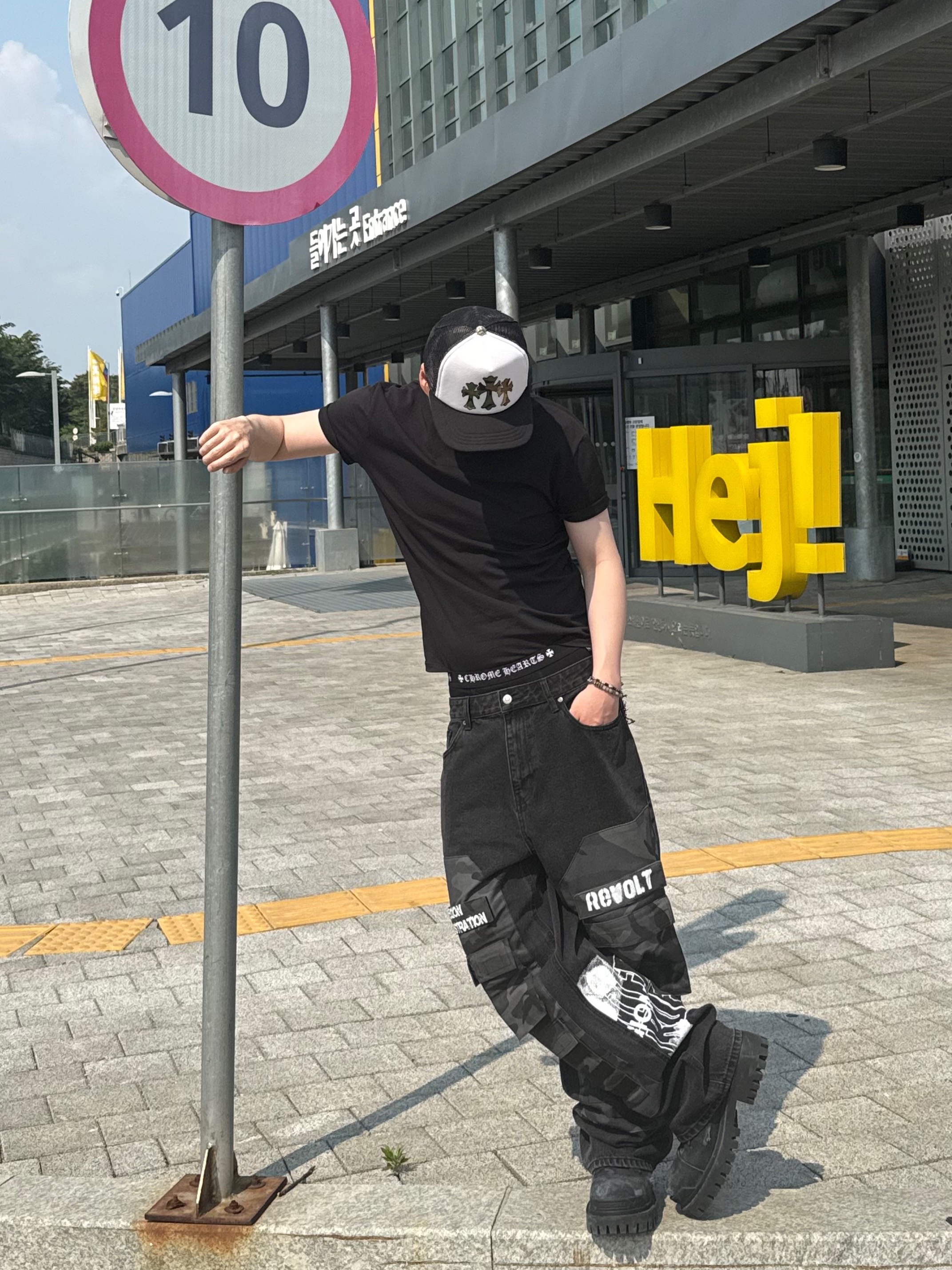 Hansroom Chrome Hearts King Taco Foam Front Mesh Trucker Black White Camo, Chrome Hearts Boxer Brief Black 착용 스타일 - 2