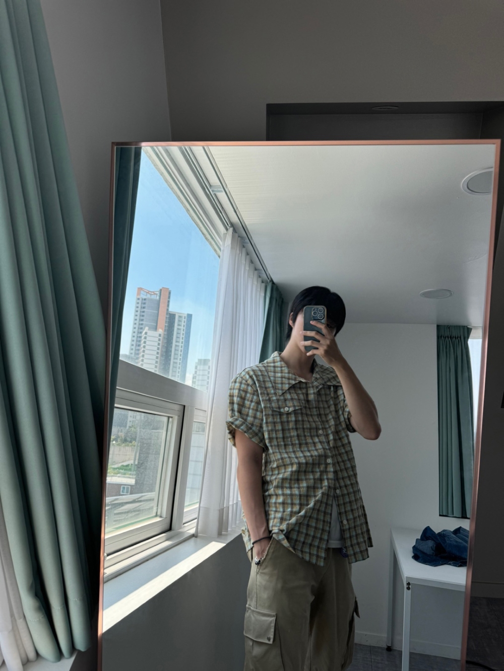 블루 선플라워 선 러브 체크 반팔 셔츠 | Blue Sunflower | KREAM Blue Sunflower Sun Love Check Shirt